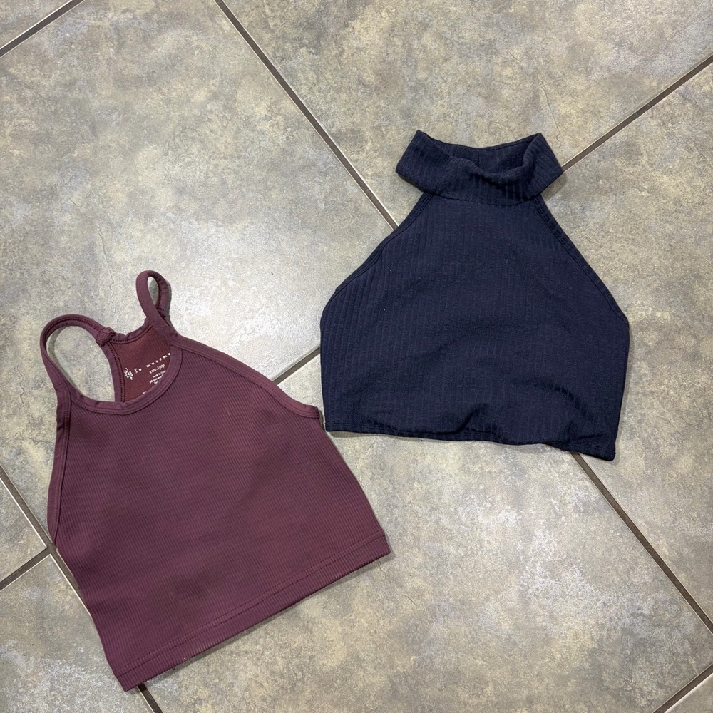 FP Movement Happiness Runs Crop Tank Lot 2 XS brown Navy Ribbed Gym Outdoor - Picture 2 of 6